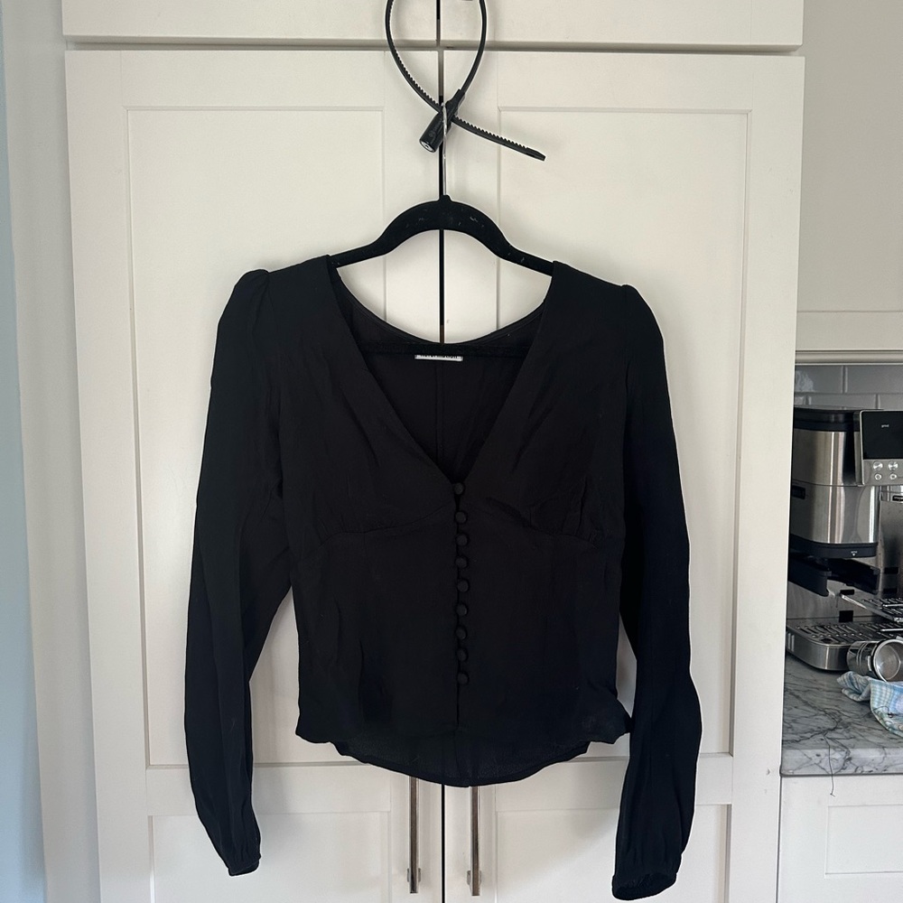 Reformation Black Fitted Long Sleeve Blouse